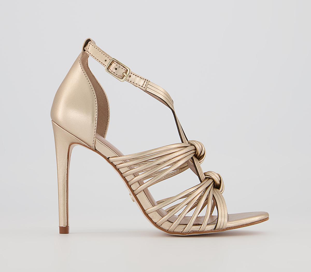 OFFICEHidden Valley Strappy T-Bar Stiletto High HeelsGold Leather