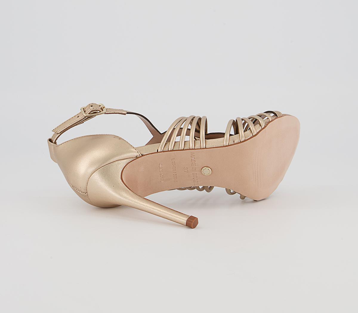 Office Hidden Valley Strappy T-Bar Stiletto High Heels Office Hidden Valley Strappy T-Bar Stiletto High Heels Gold Leather