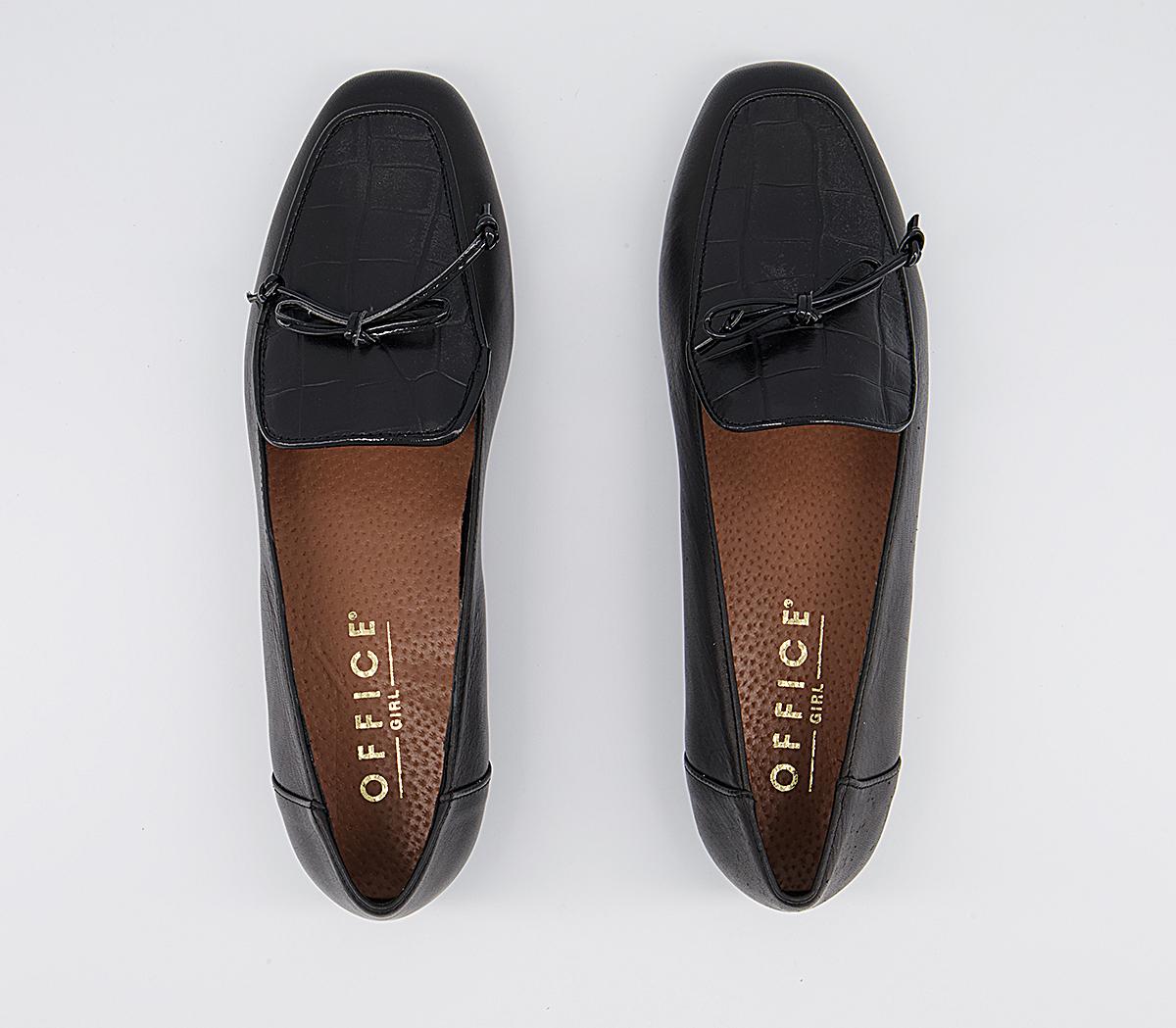 Office Finesse Soft Bow Loafers Office Finesse Soft Bow Loafers Black Leather Croc Mix