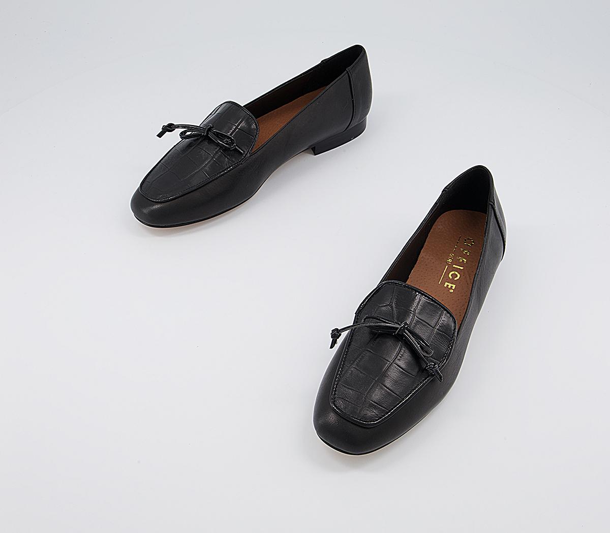 Office Finesse Soft Bow Loafers Office Finesse Soft Bow Loafers Black Leather Croc Mix