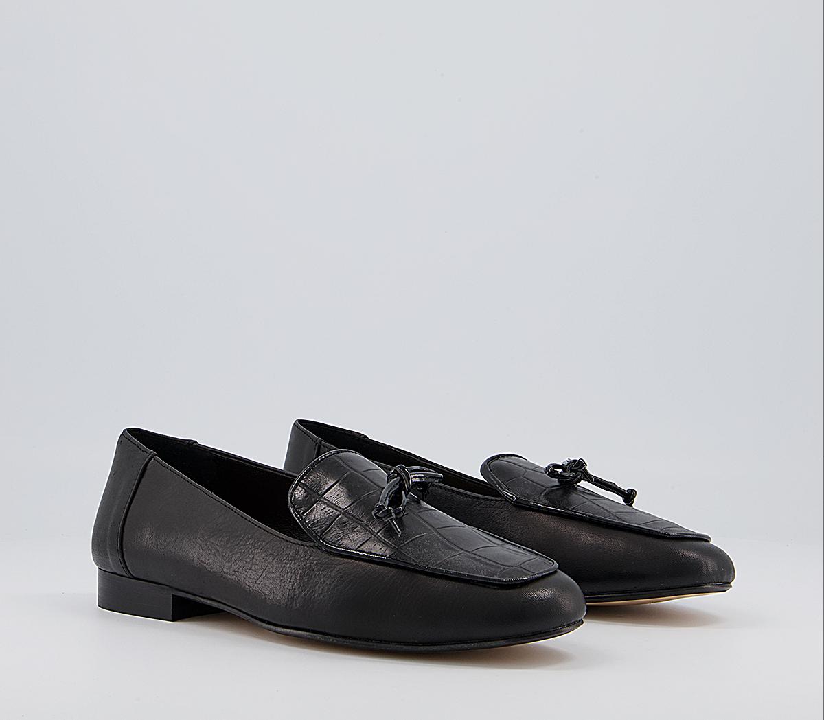 Office Finesse Soft Bow Loafers Office Finesse Soft Bow Loafers Black Leather Croc Mix