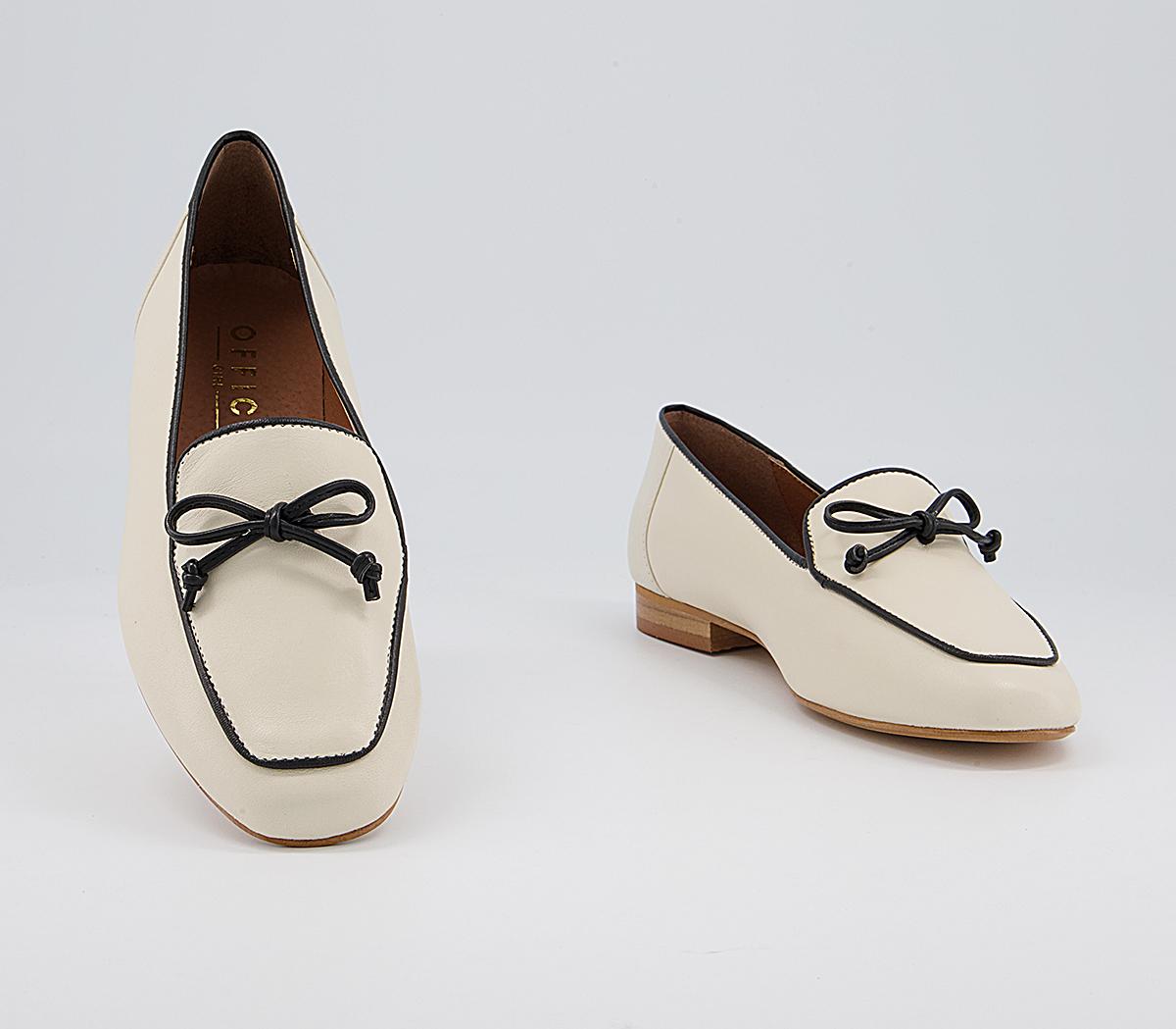 Office Finesse Soft Bow Loafers Office Finesse Soft Bow Loafers Ecru Leather Contrast Piping