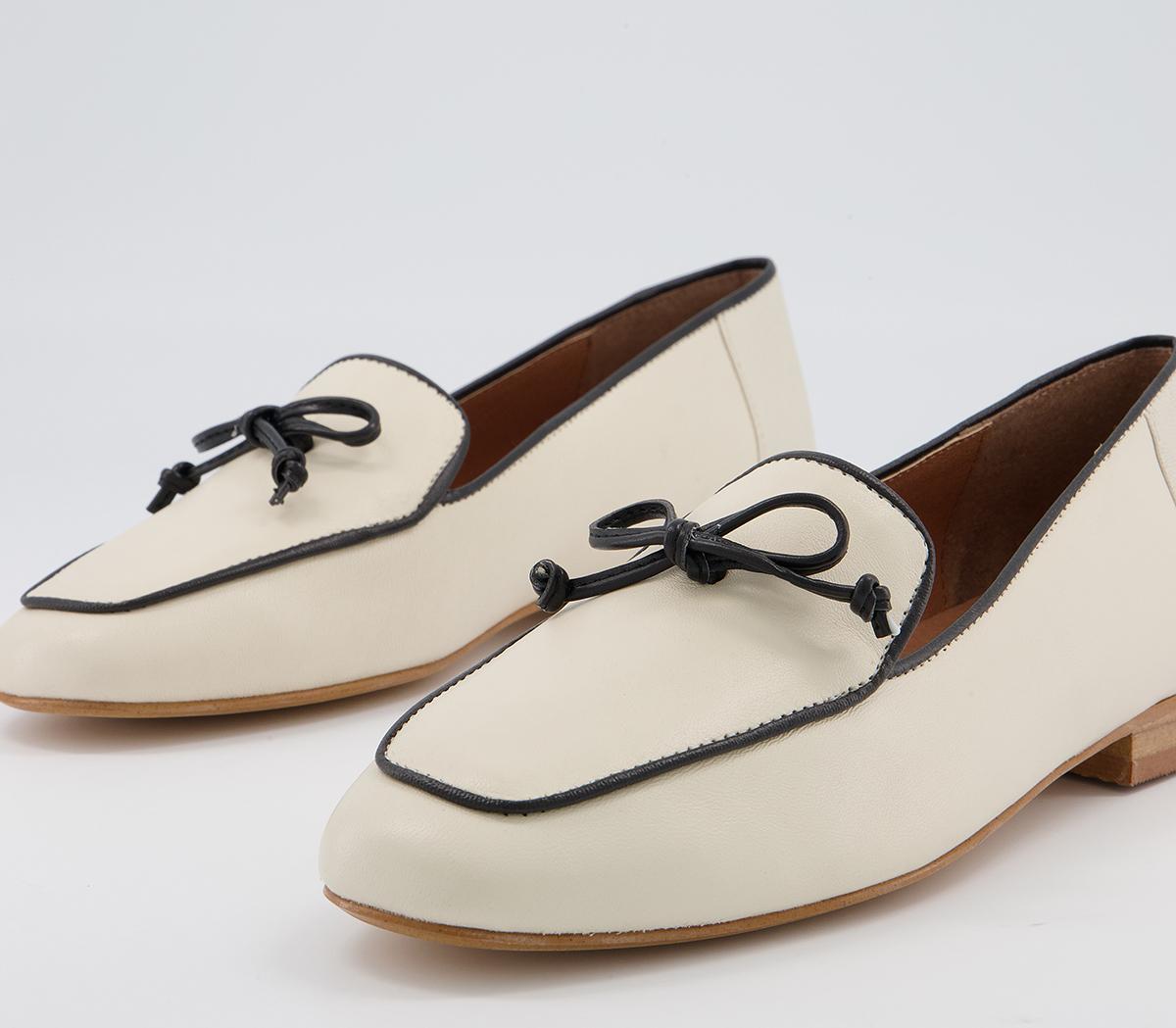 Office Finesse Soft Bow Loafers Office Finesse Soft Bow Loafers Ecru Leather Contrast Piping