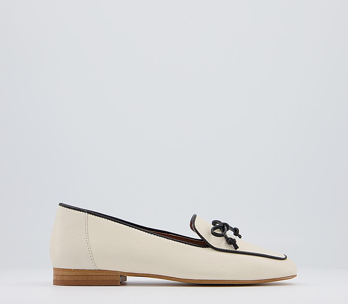 Office Finesse Soft Bow Loafers Office Finesse Soft Bow Loafers Ecru Leather Contrast Piping