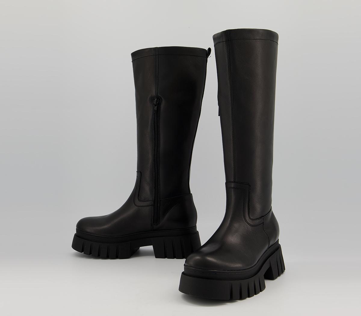 OFFICE Kerr Chunky Boots Black Leather - Knee High Boots