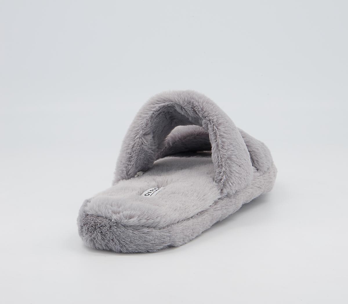 Office Ferris Double Strap Slippers Office Ferris Double Strap Slippers Soft Grey Faux Fur