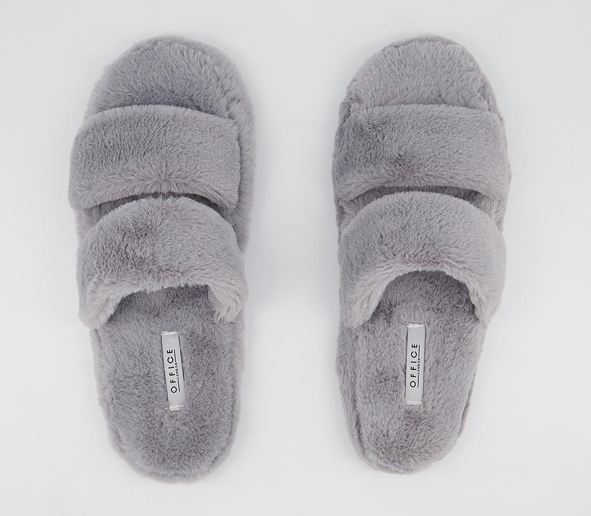 Office Ferris Double Strap Slippers Office Ferris Double Strap Slippers Soft Grey Faux Fur
