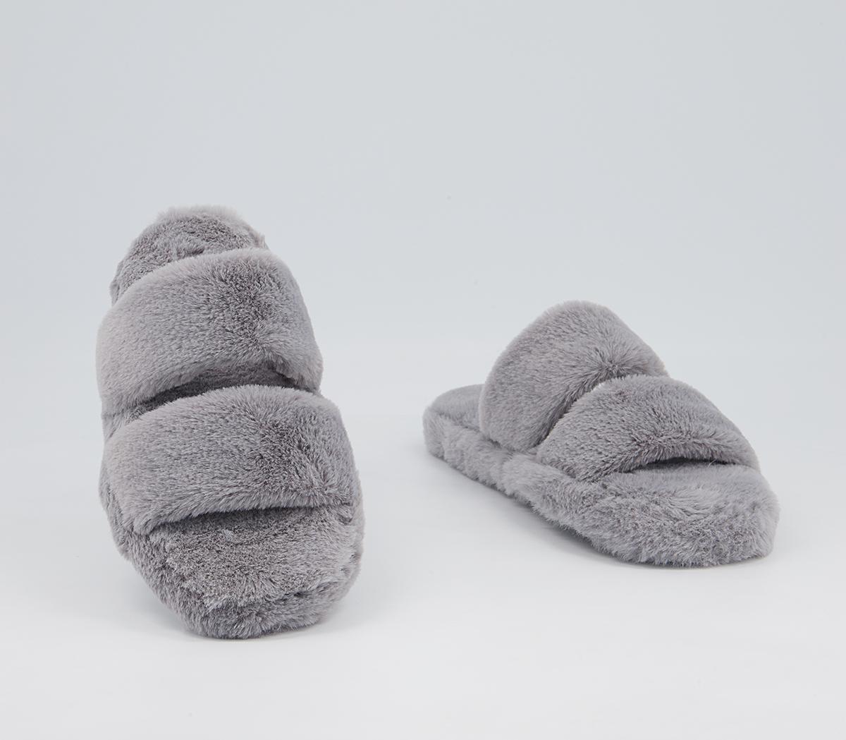 Office Ferris Double Strap Slippers Office Ferris Double Strap Slippers Soft Grey Faux Fur