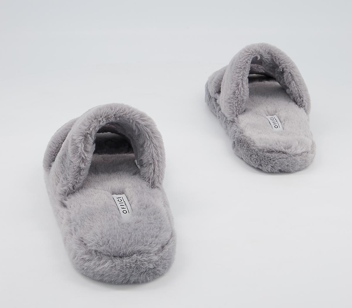 Office Ferris Double Strap Slippers Office Ferris Double Strap Slippers Soft Grey Faux Fur