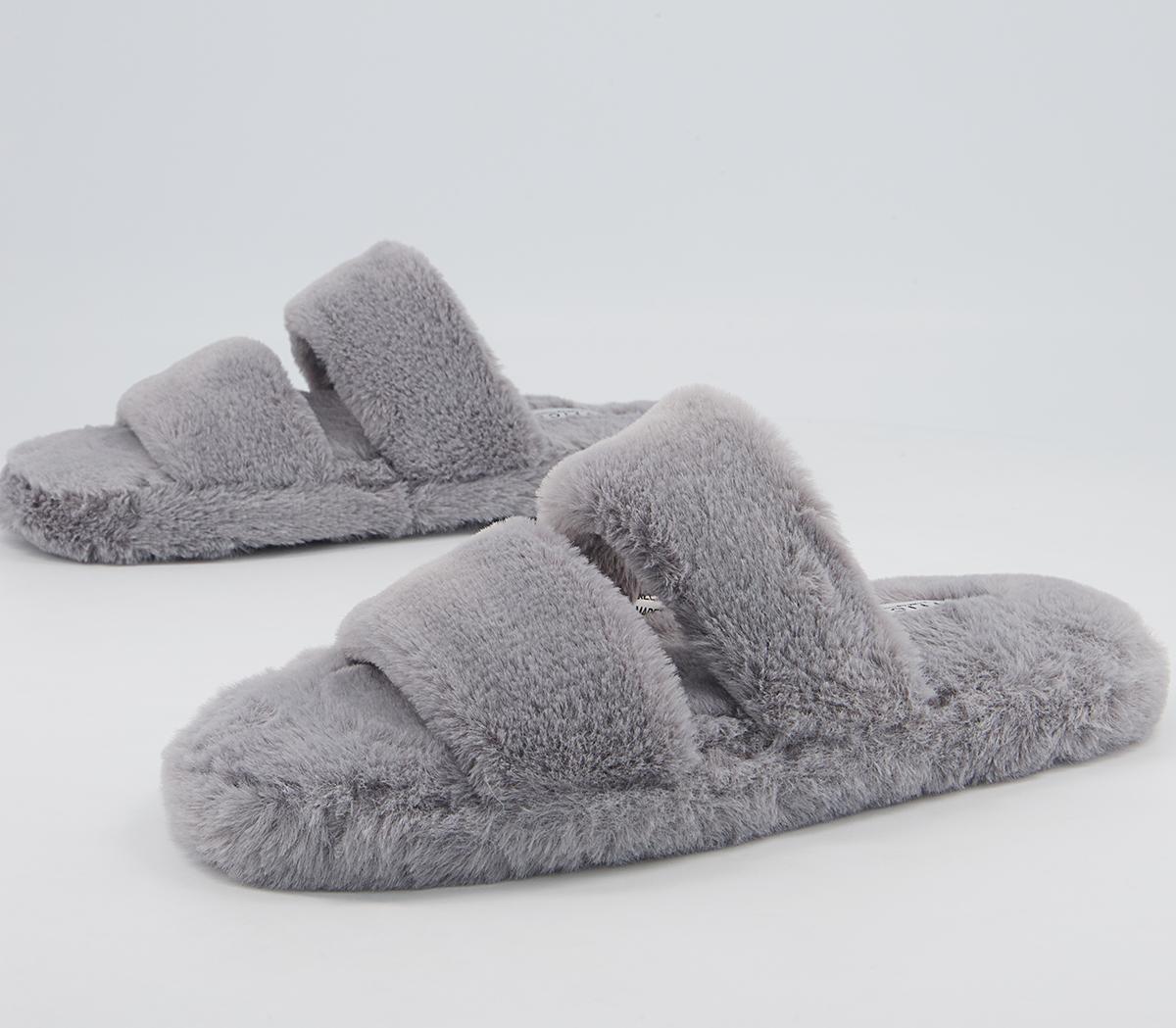 Office Ferris Double Strap Slippers Office Ferris Double Strap Slippers Soft Grey Faux Fur