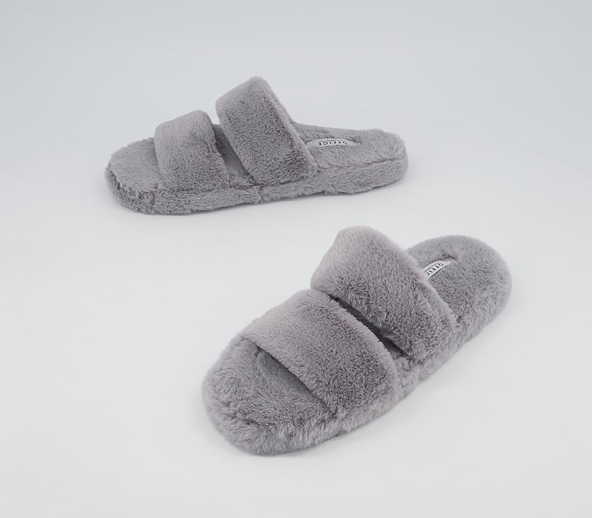 Office Ferris Double Strap Slippers Office Ferris Double Strap Slippers Soft Grey Faux Fur