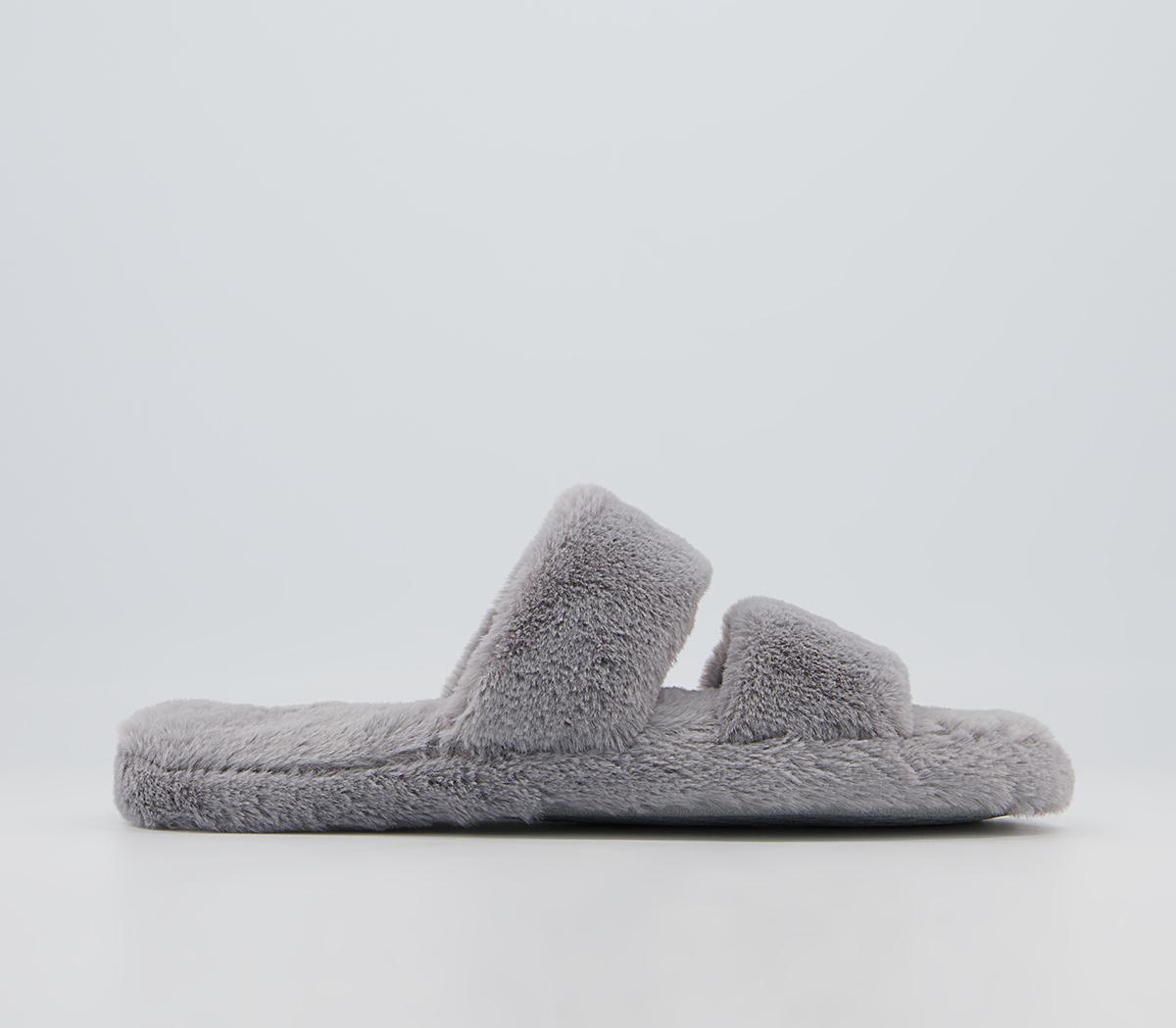 Office Ferris Double Strap Slippers Office Ferris Double Strap Slippers Soft Grey Faux Fur