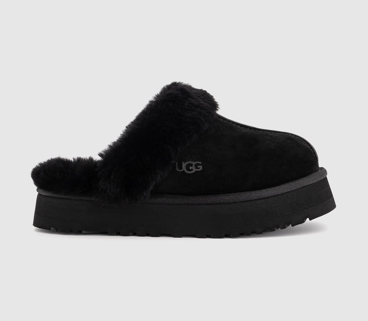 UGG Womens Disquette Slippers Black Sheepskin, 4