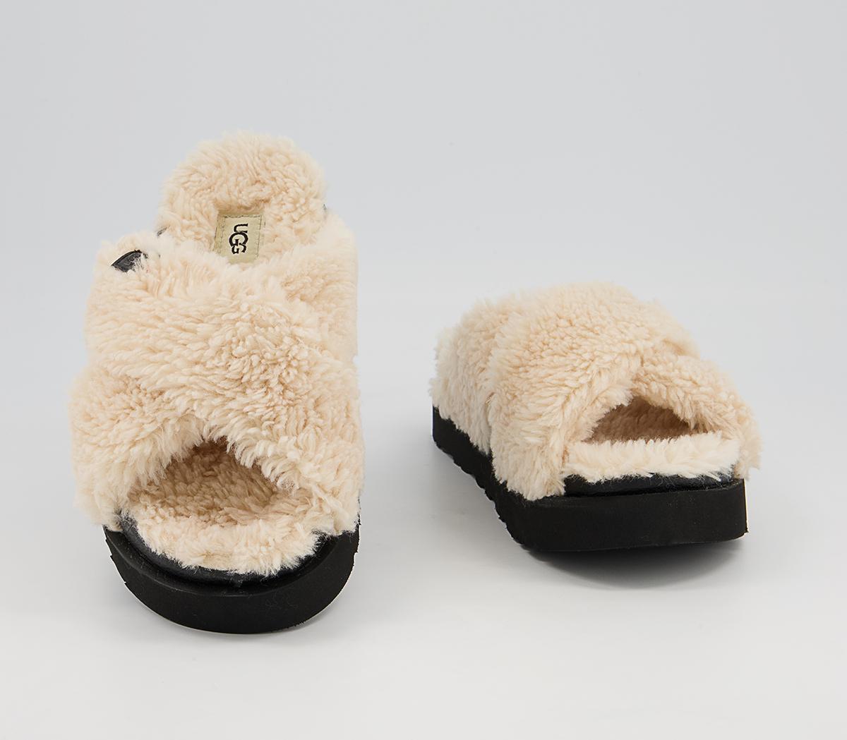 UGG Fuzz Sugar Cross Slides UGG Fuzz Sugar Cross Slides Natural Black