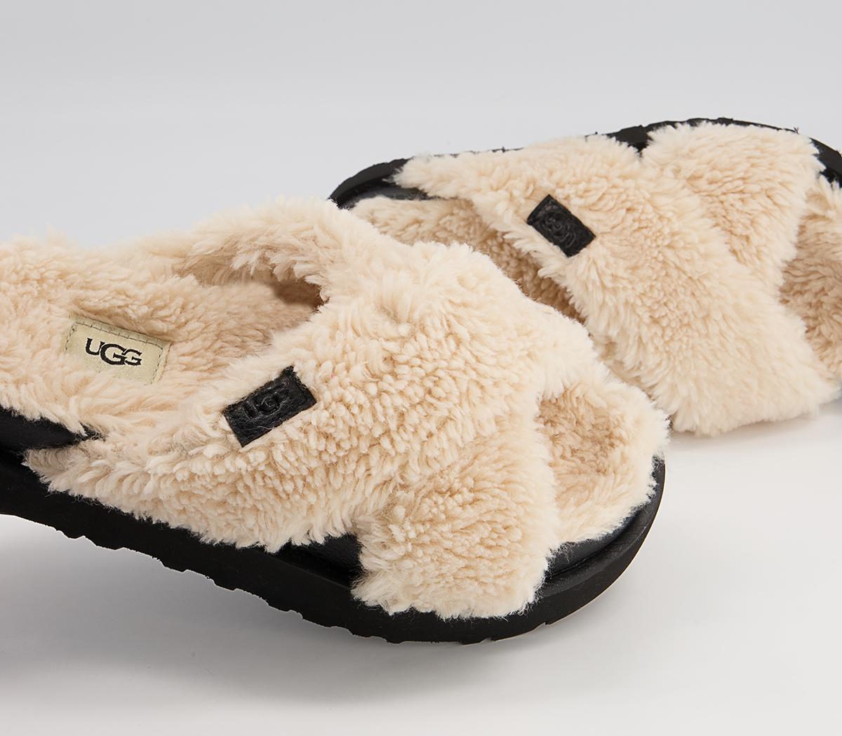 UGG Fuzz Sugar Cross Slides UGG Fuzz Sugar Cross Slides Natural Black