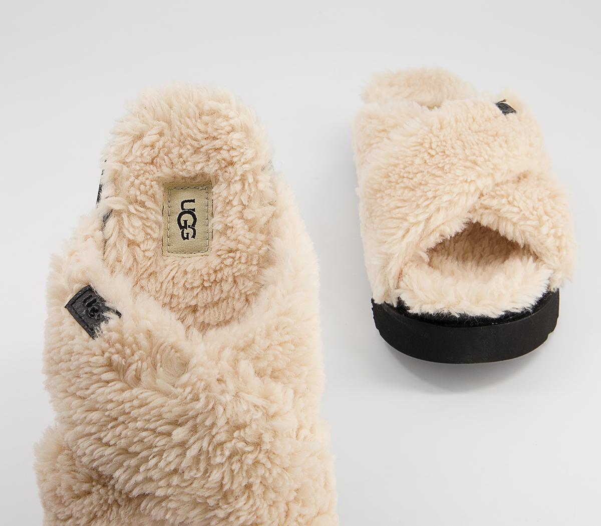UGG Fuzz Sugar Cross Slides UGG Fuzz Sugar Cross Slides Natural Black