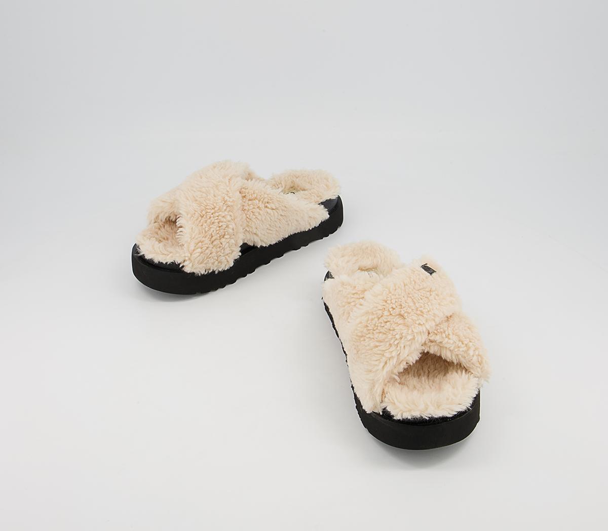 UGG Fuzz Sugar Cross Slides UGG Fuzz Sugar Cross Slides Natural Black