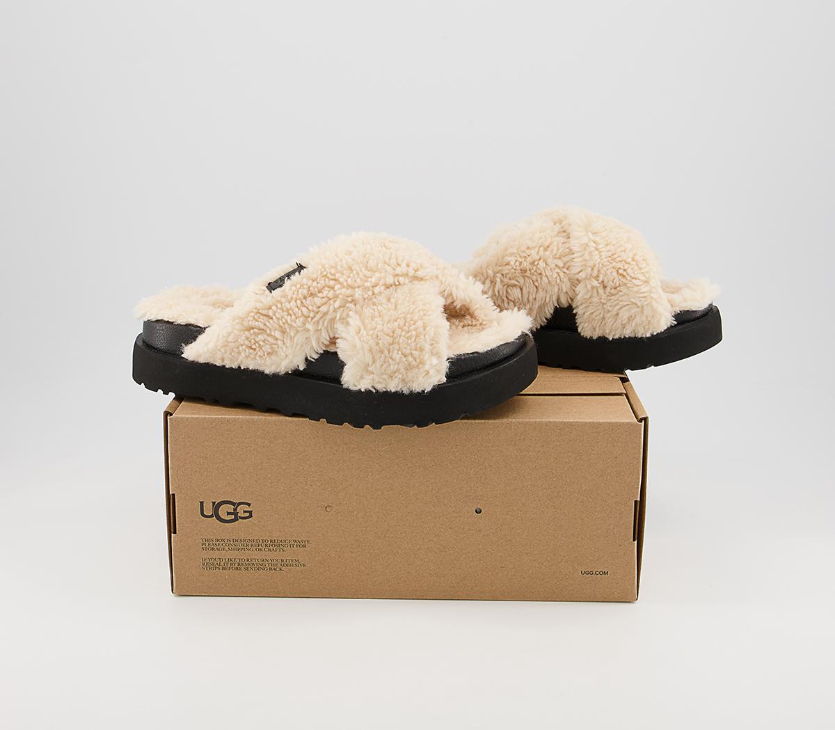 UGG Fuzz Sugar Cross Slides UGG Fuzz Sugar Cross Slides Natural Black
