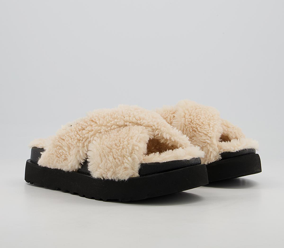 UGG Fuzz Sugar Cross Slides UGG Fuzz Sugar Cross Slides Natural Black
