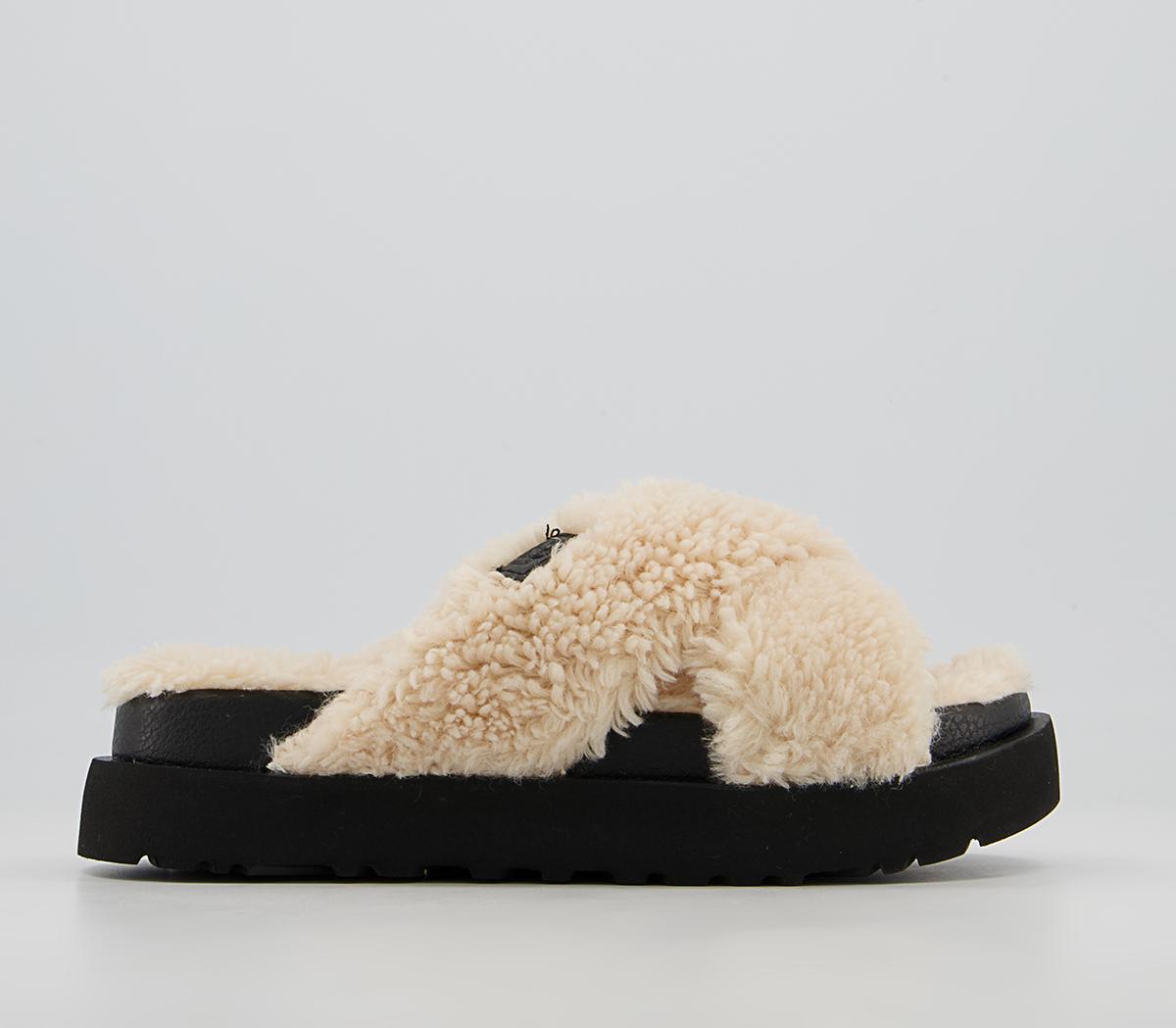 UGG Fuzz Sugar Cross Slides Natural Black - Women’s Sustainable Materials