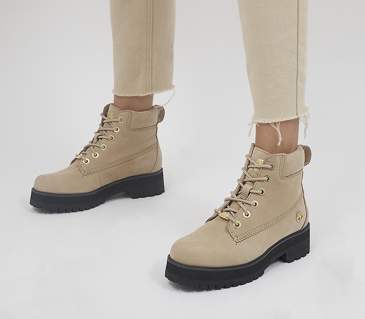 Timberland 6 Stack Boots Light Brown Nubuck - Nude Heels, Sandals & Shoes