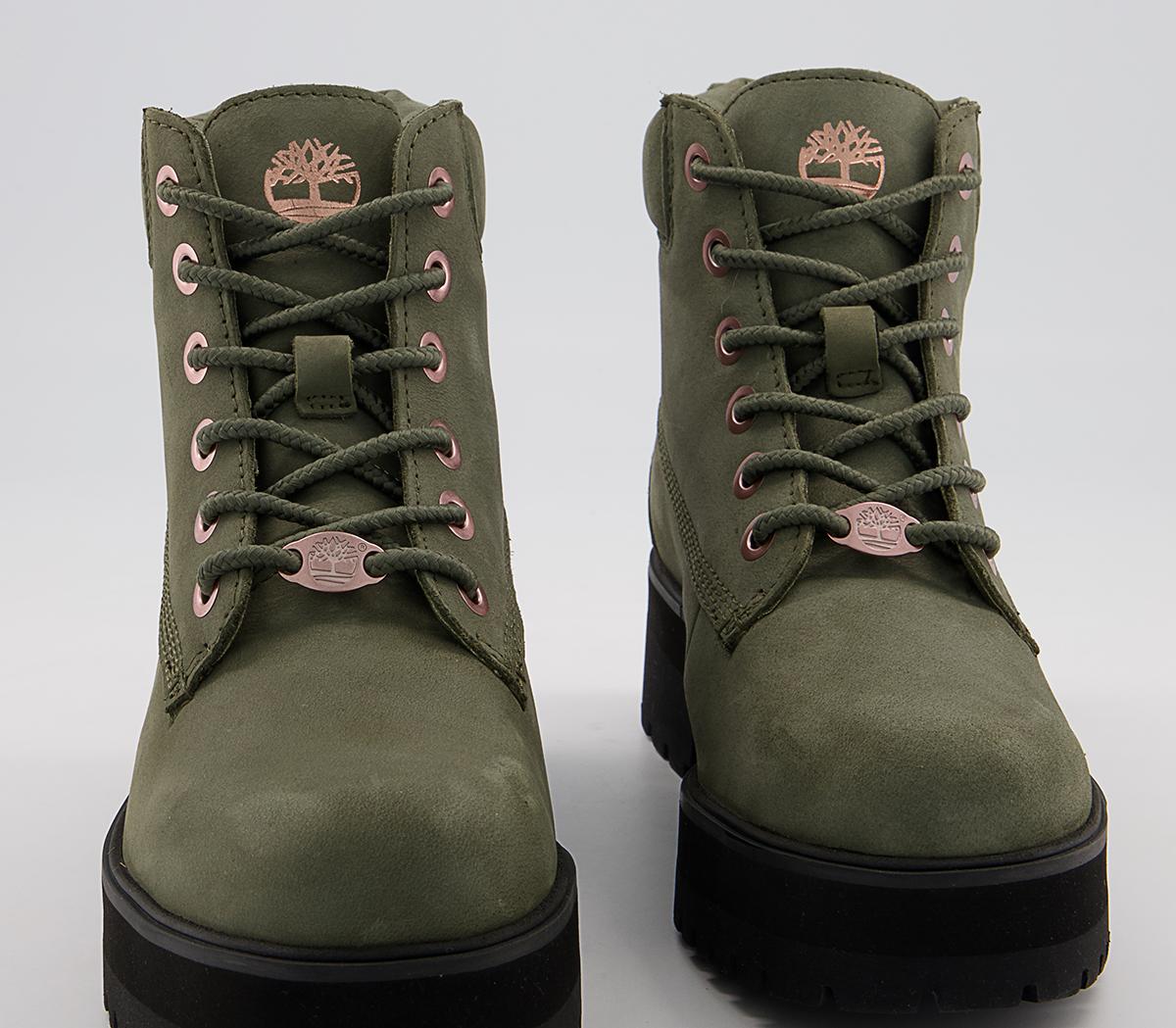 Timberland 6 Inch Stack Boots Timberland 6 Inch Stack Boots Dark Green Nubuck