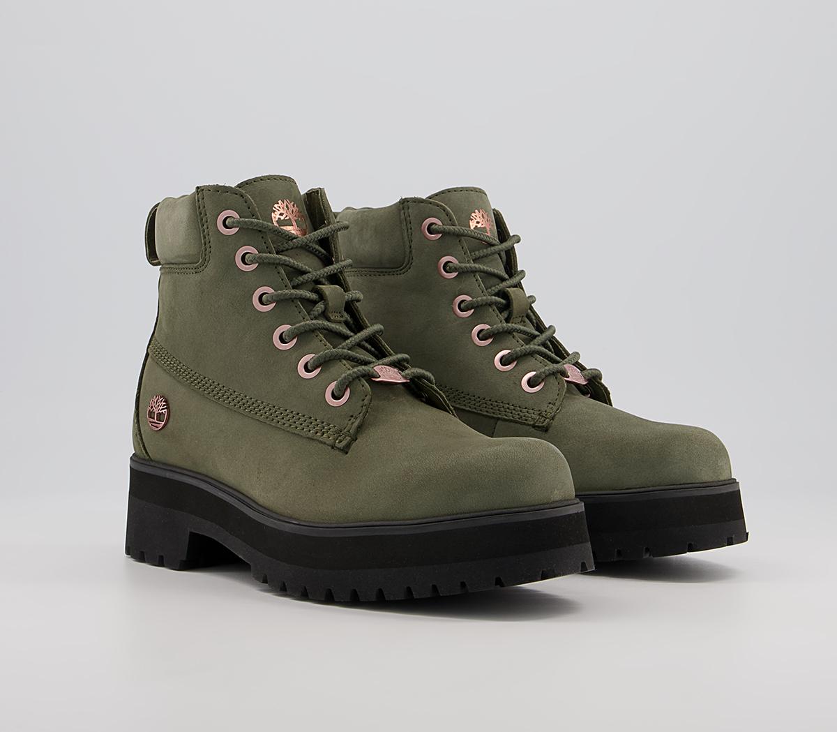 Timberland 6 Inch Stack Boots Timberland 6 Inch Stack Boots Dark Green Nubuck