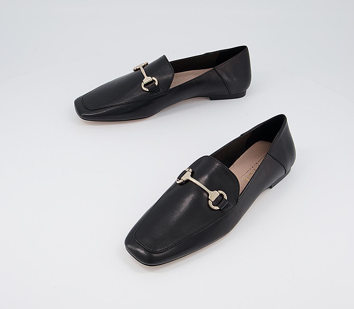 OFFICE Fondly Square Toe Snaffle Loafers Black Leather - Flat Shoes for ...