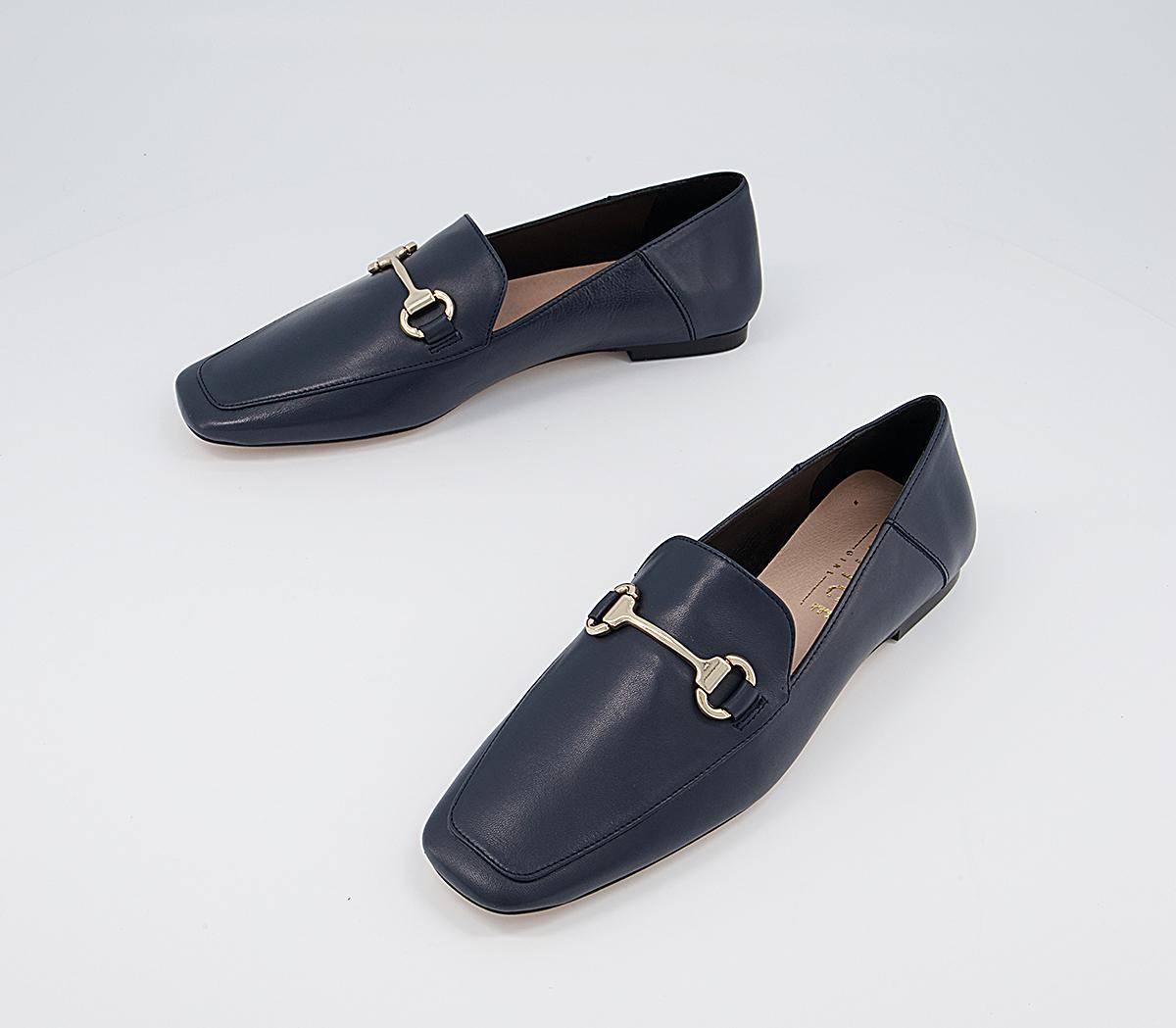 OFFICE Fondly Square Toe Snaffle Loafers Navy Leather - Flat Shoes for ...