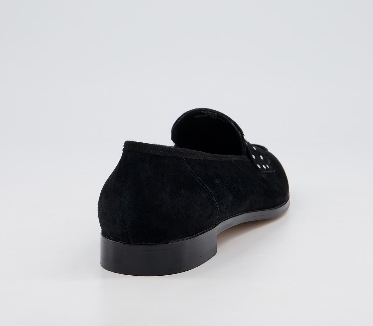 Office Fixation Studded Loafers Office Fixation Studded Loafers Black Suede Silver Hardware
