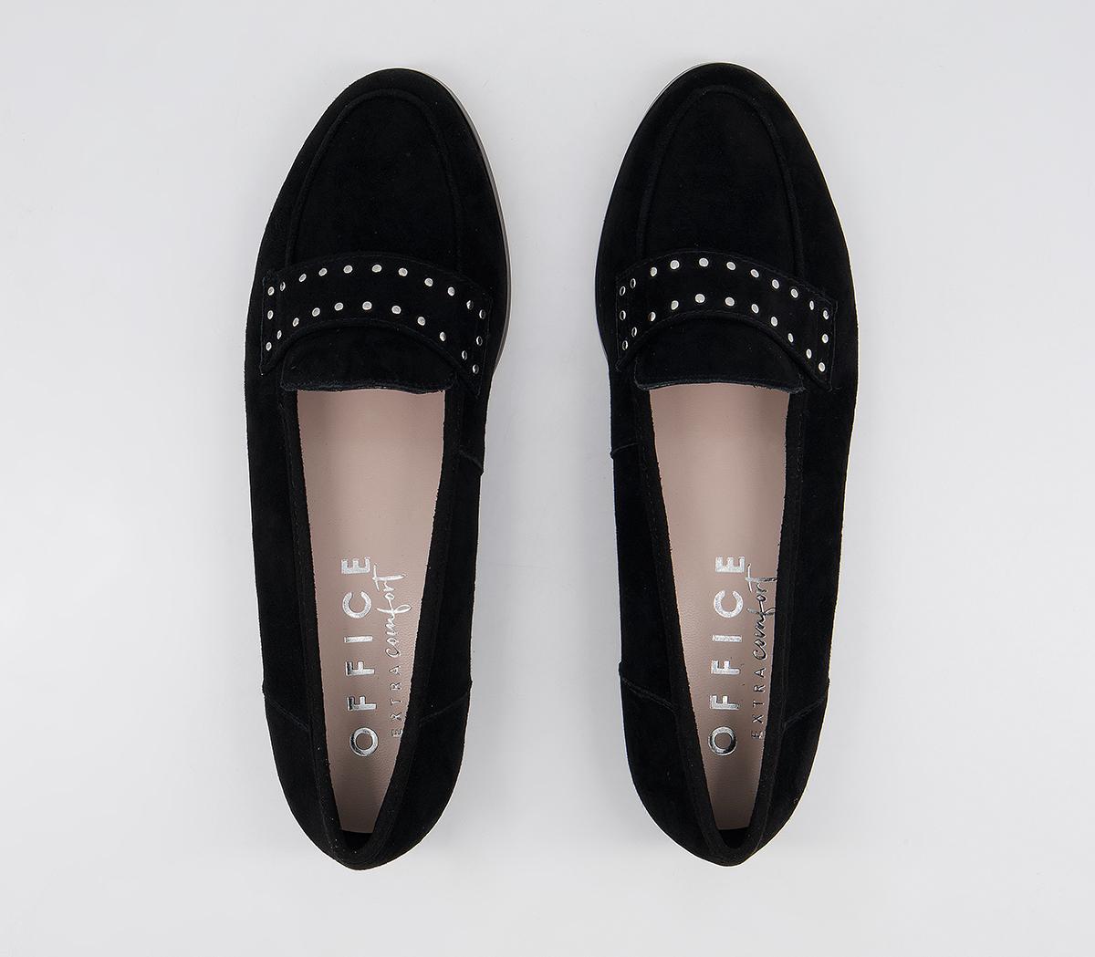 Office Fixation Studded Loafers Office Fixation Studded Loafers Black Suede Silver Hardware