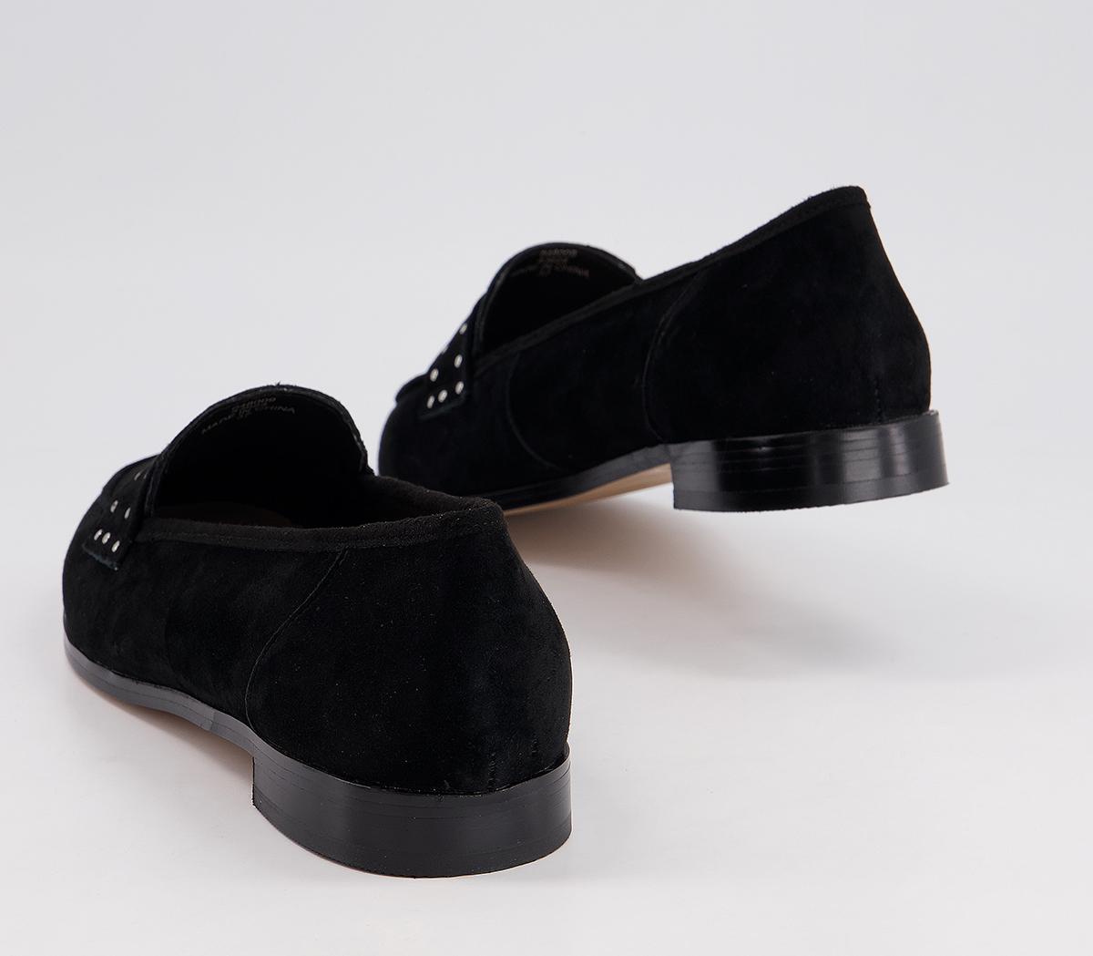 Office Fixation Studded Loafers Office Fixation Studded Loafers Black Suede Silver Hardware