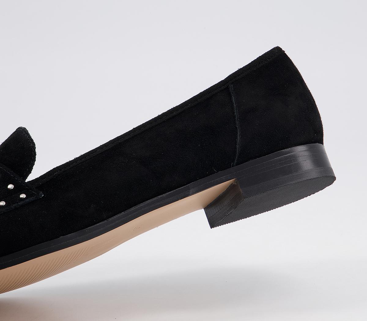 Office Fixation Studded Loafers Office Fixation Studded Loafers Black Suede Silver Hardware