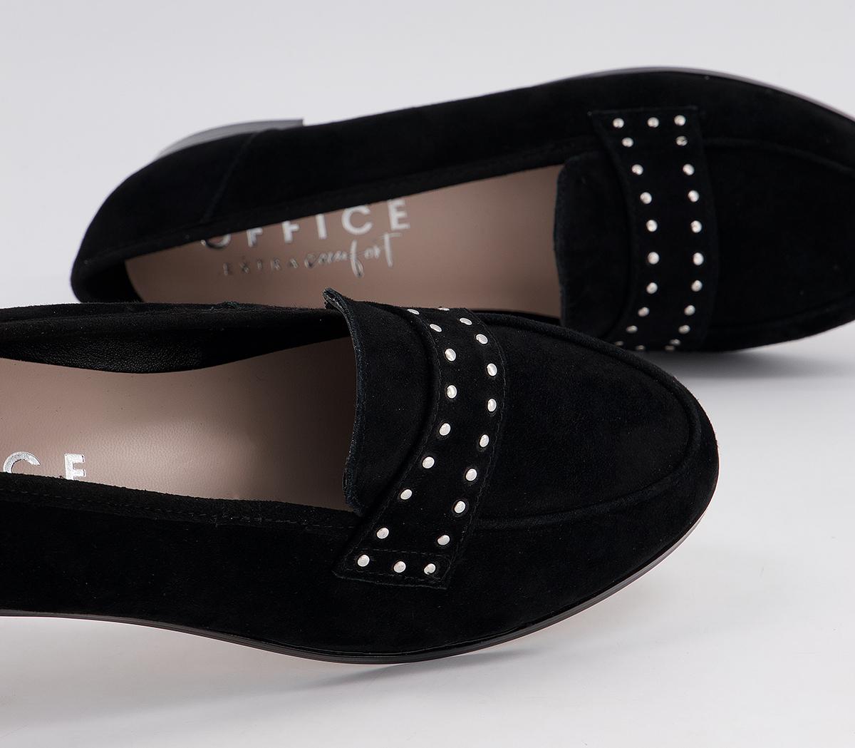 Office Fixation Studded Loafers Office Fixation Studded Loafers Black Suede Silver Hardware