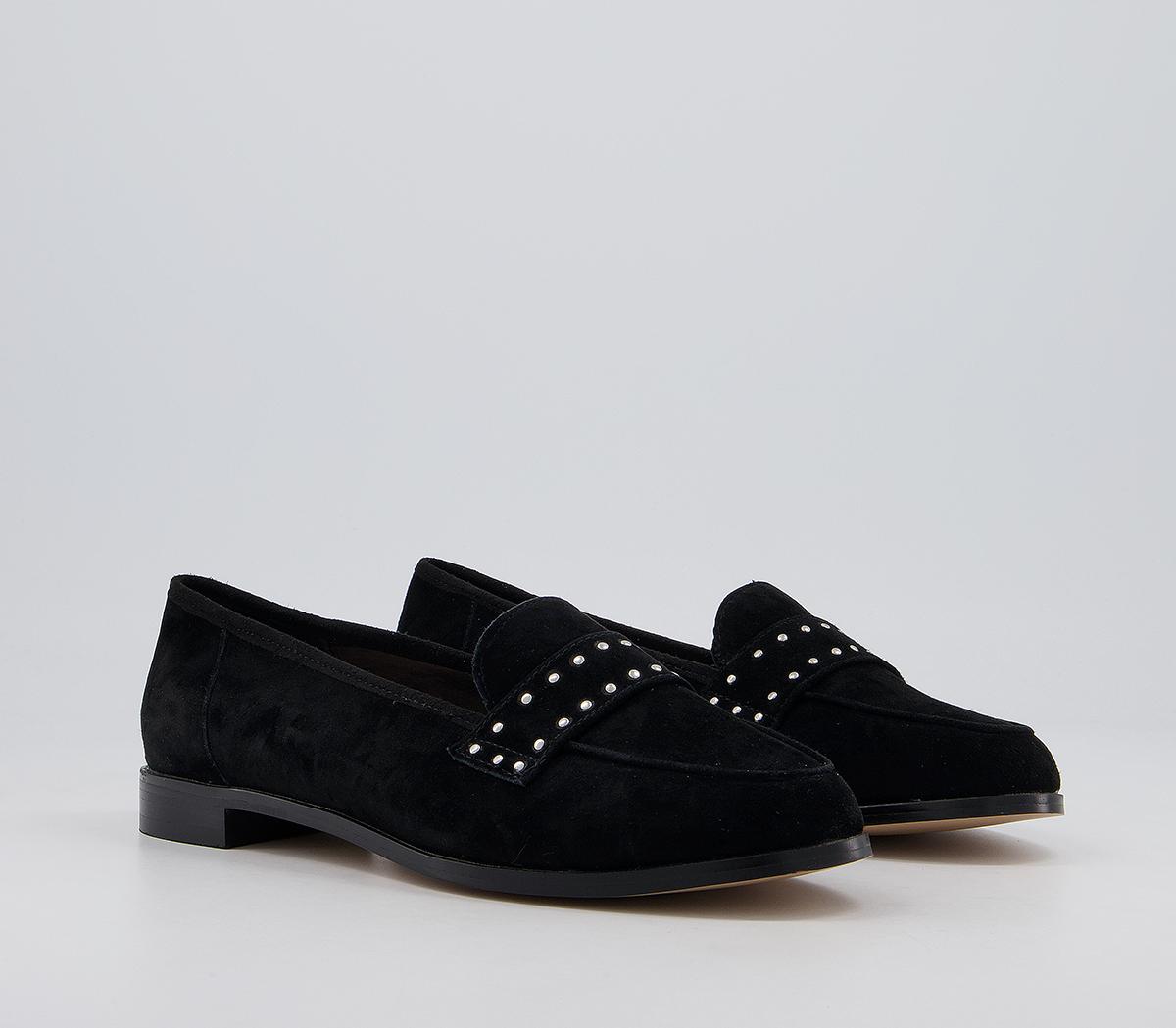 Office Fixation Studded Loafers Office Fixation Studded Loafers Black Suede Silver Hardware