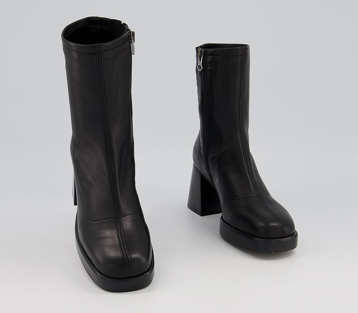 OFFICE Auckland Platform Zip-Up Sock Ankle Boots Black Leather Black ...