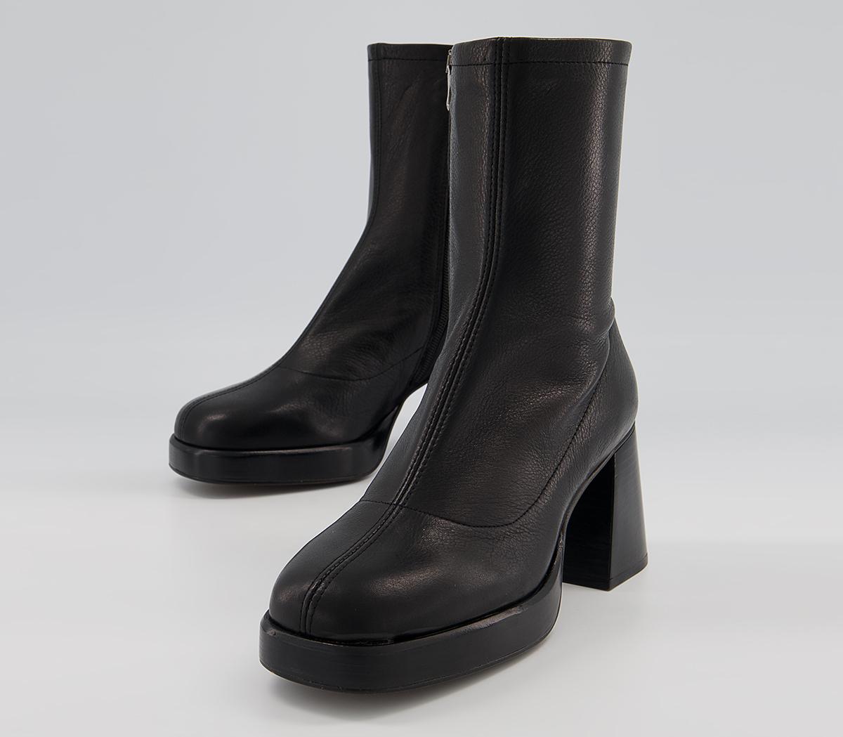 Office Auckland Platform Zip-Up Sock Ankle Boots Office Auckland Platform Zip-Up Sock Ankle Boots Black Leather Black Stack