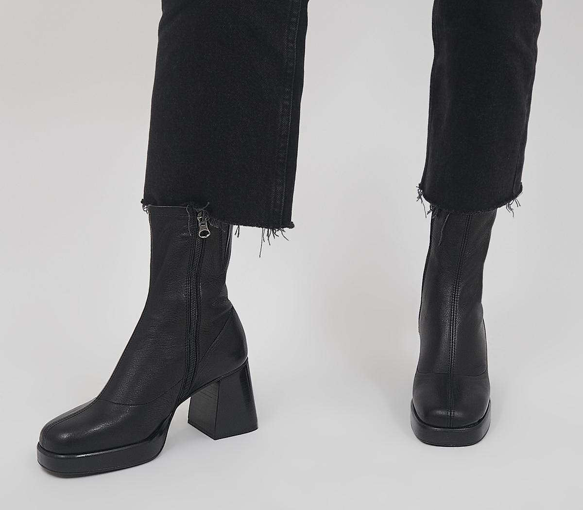 OfficeAuckland Platform Zip-Up Sock Ankle BootsBlack Leather Black Stack