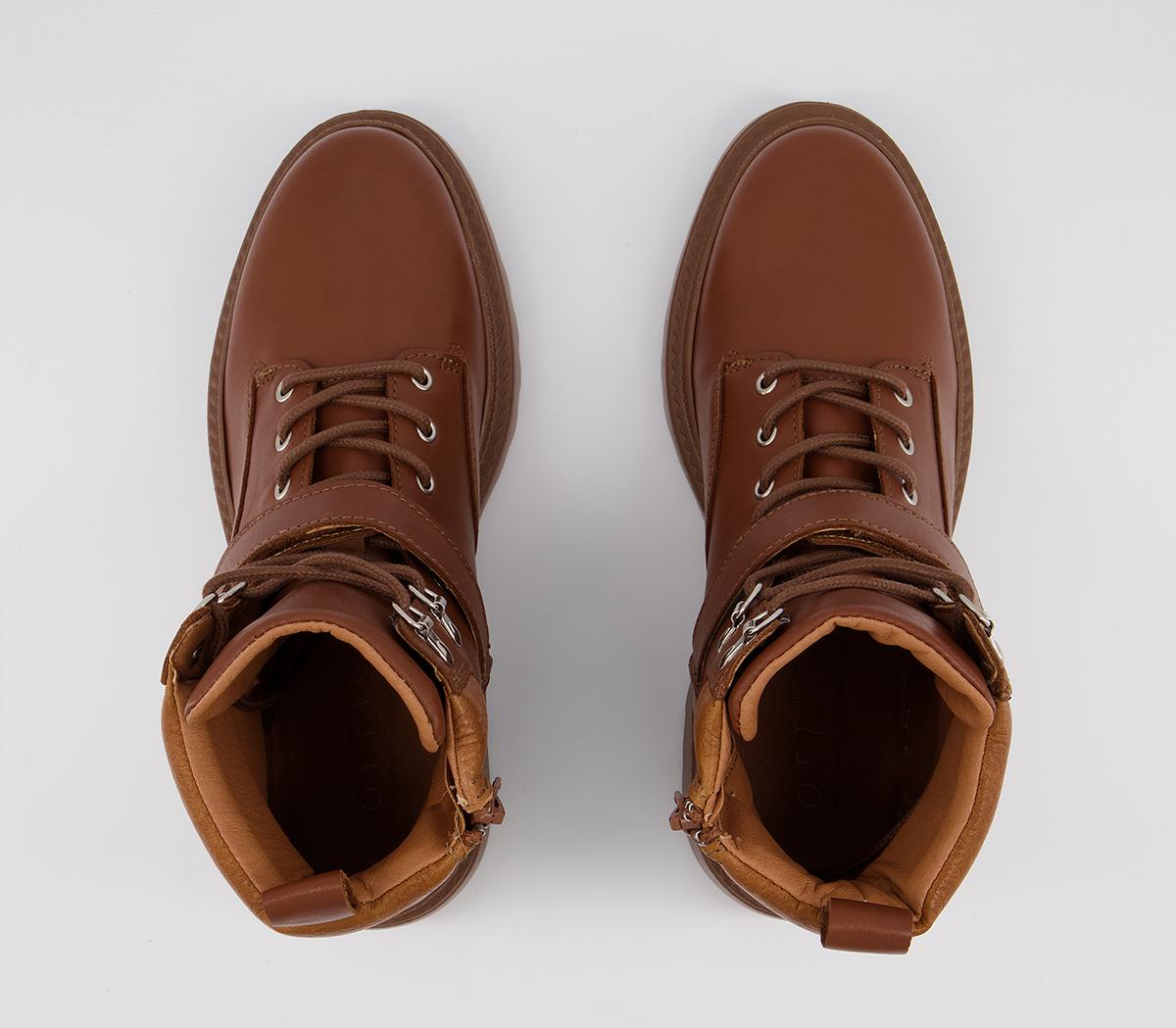 Office Amber Strap Detail Hiker Boots Office Amber Strap Detail Hiker Boots Tan Leather With Camel Sole