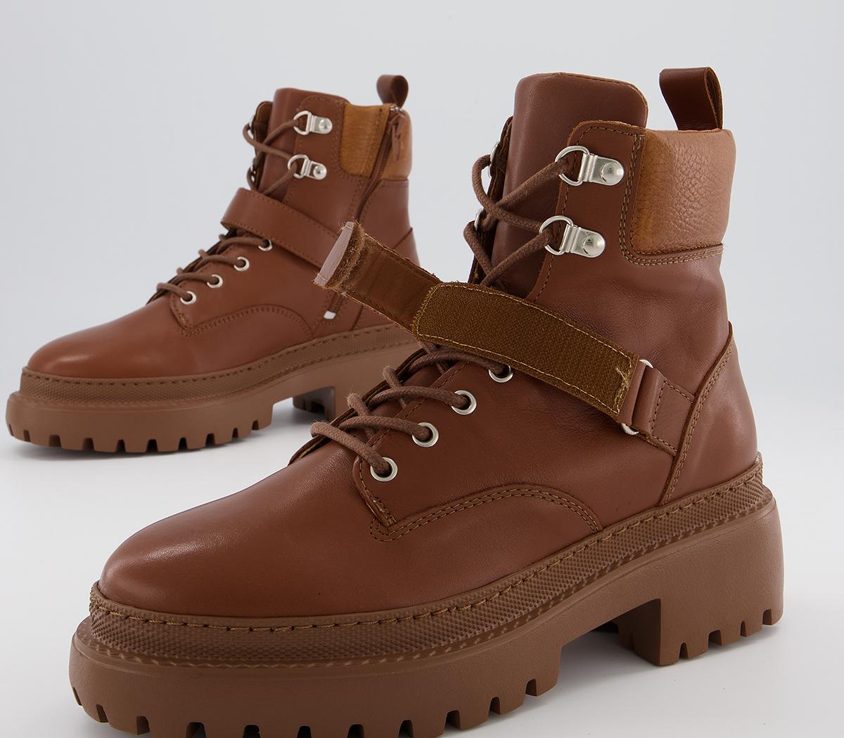 Office Amber Strap Detail Hiker Boots Office Amber Strap Detail Hiker Boots Tan Leather With Camel Sole