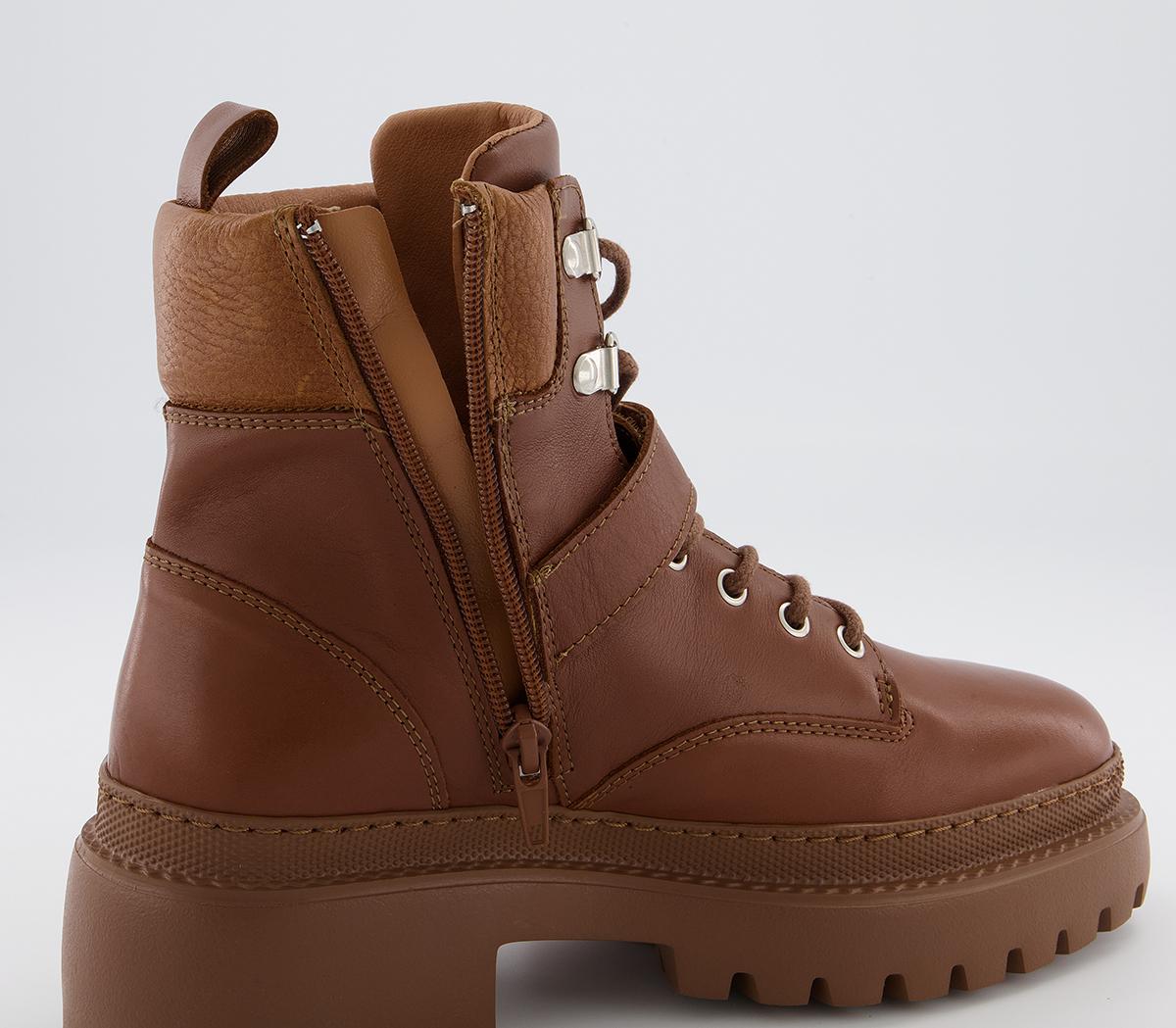 Office Amber Strap Detail Hiker Boots Office Amber Strap Detail Hiker Boots Tan Leather With Camel Sole