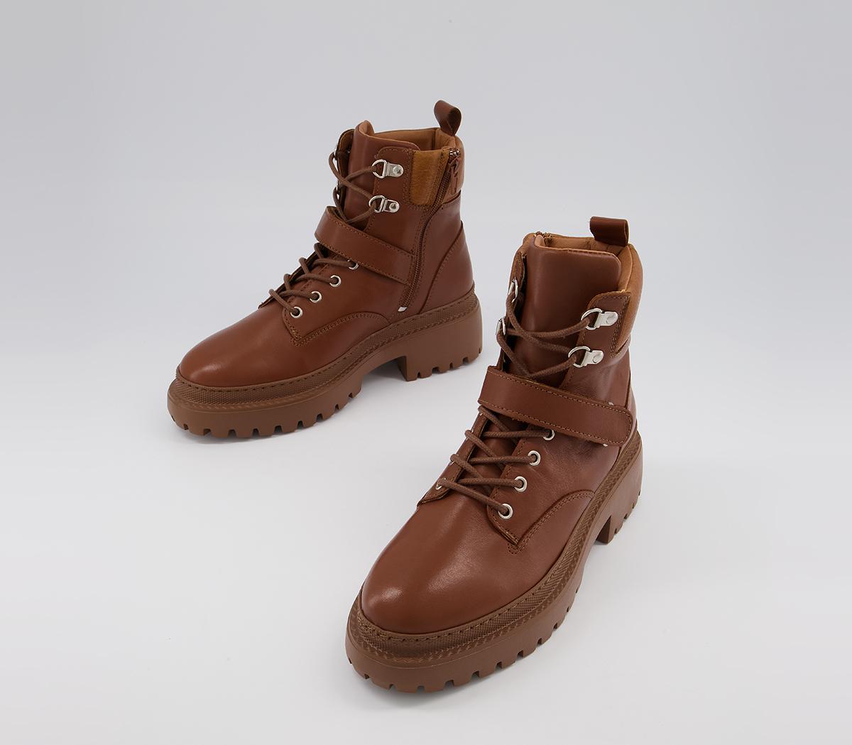 Office Amber Strap Detail Hiker Boots Office Amber Strap Detail Hiker Boots Tan Leather With Camel Sole