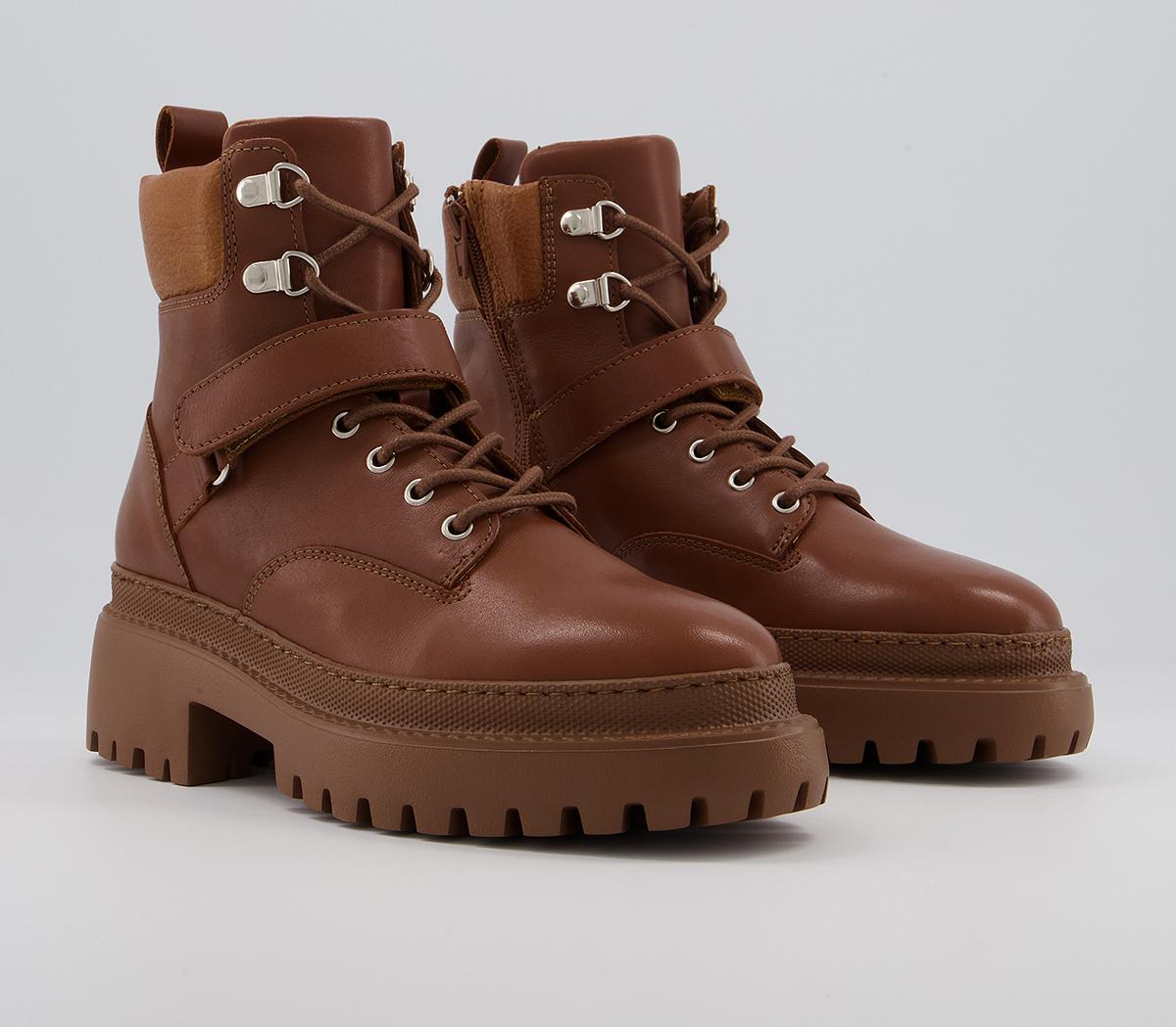 Office Amber Strap Detail Hiker Boots Office Amber Strap Detail Hiker Boots Tan Leather With Camel Sole