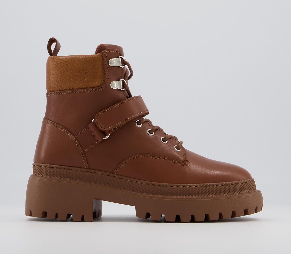 Office Amber Strap Detail Hiker Boots Office Amber Strap Detail Hiker Boots Tan Leather With Camel Sole