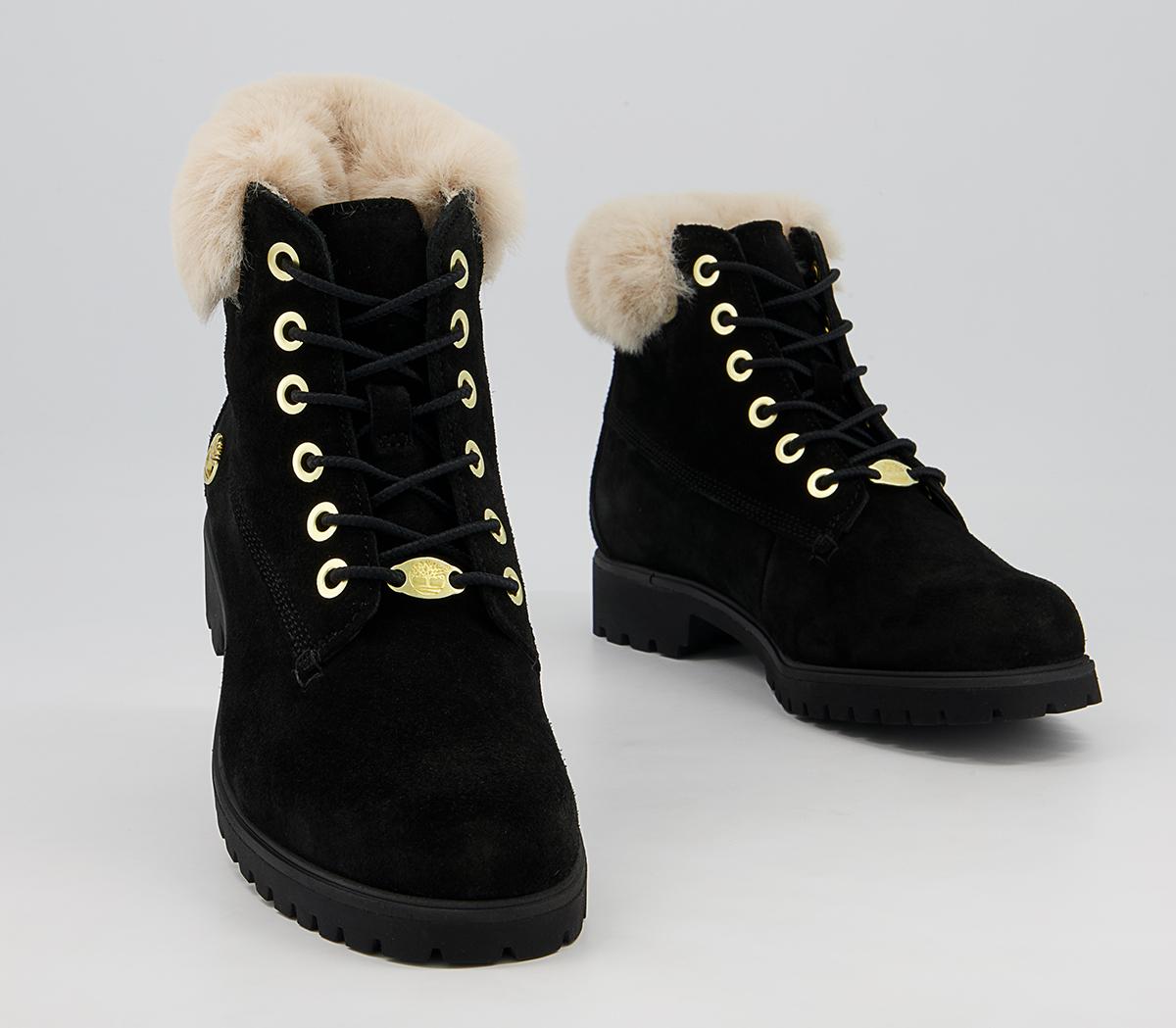 Timberland 6 Inch Slim Fur Cuff Boots Timberland 6 Inch Slim Fur Cuff Boots Black Suede