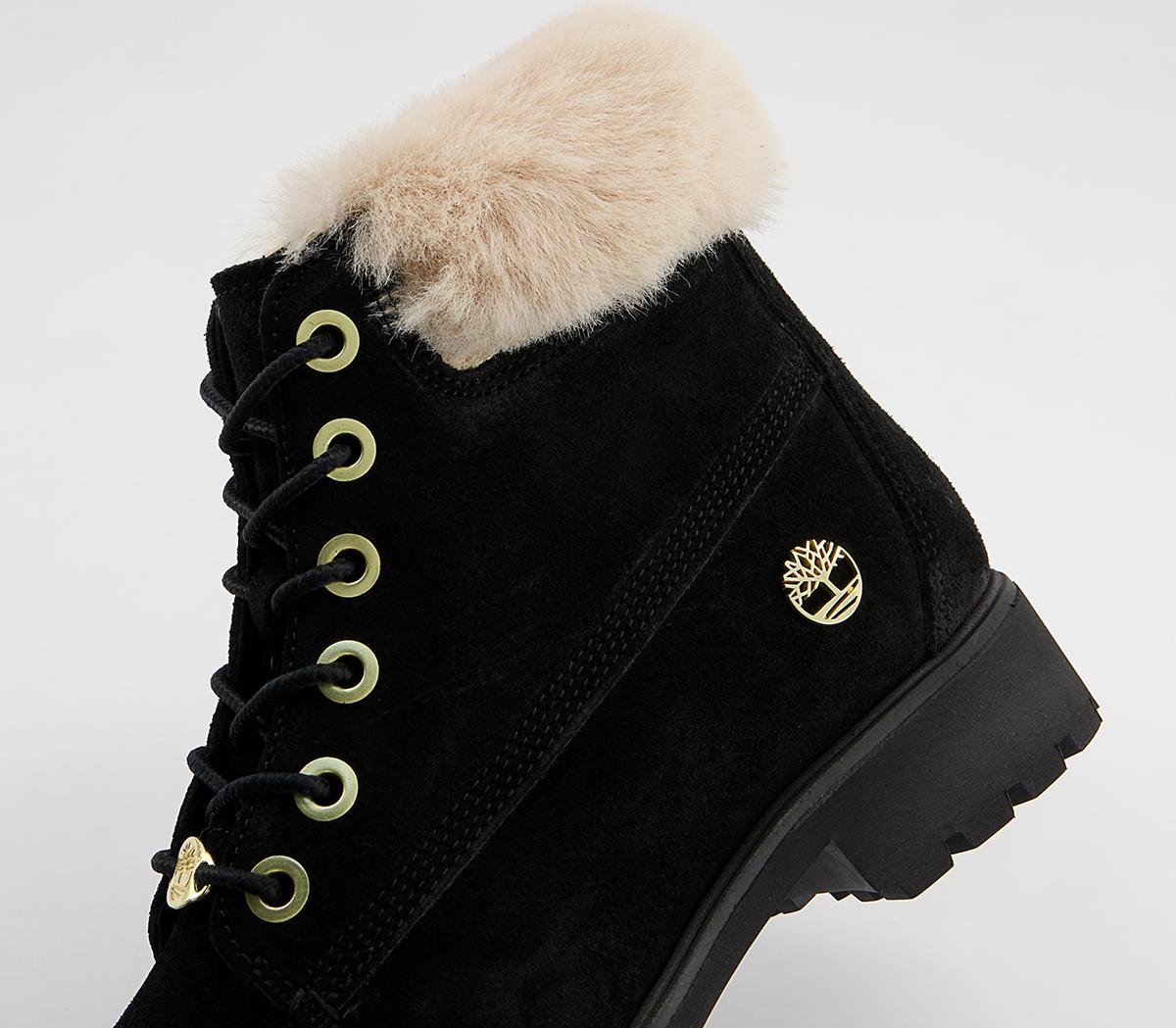 Timberland 6 Inch Slim Fur Cuff Boots Timberland 6 Inch Slim Fur Cuff Boots Black Suede
