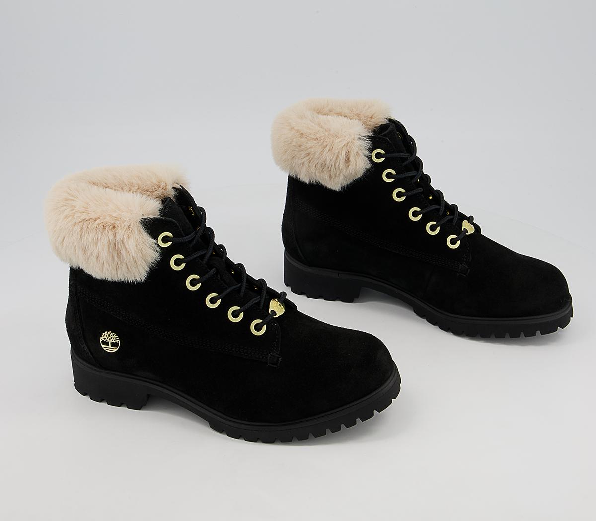 Timberland 6 Inch Slim Fur Cuff Boots Timberland 6 Inch Slim Fur Cuff Boots Black Suede