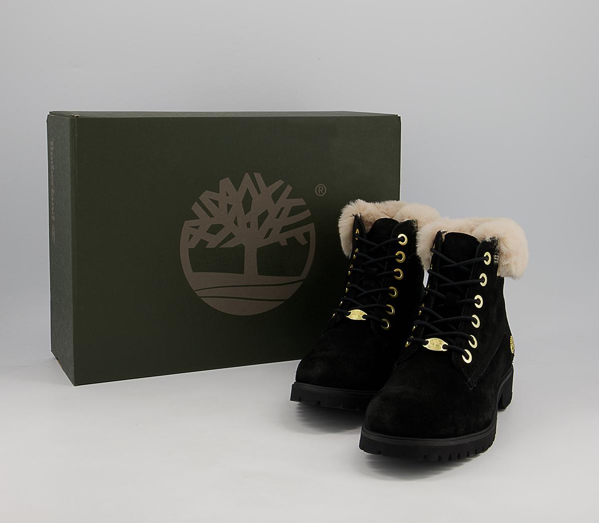 Timberland 6 Inch Slim Fur Cuff Boots Timberland 6 Inch Slim Fur Cuff Boots Black Suede