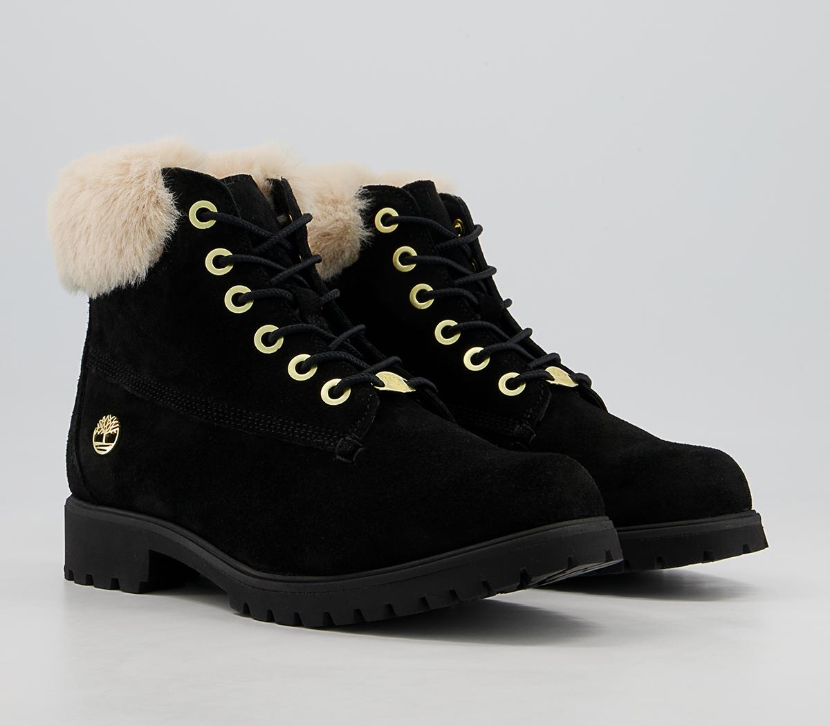 Timberland 6 Inch Slim Fur Cuff Boots Timberland 6 Inch Slim Fur Cuff Boots Black Suede