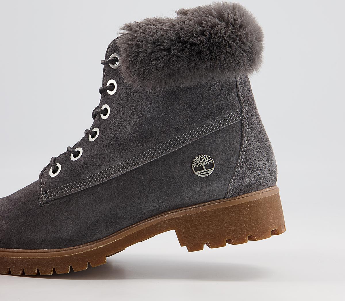 timberland 6 inch slim fur cuff boots medium grey suede